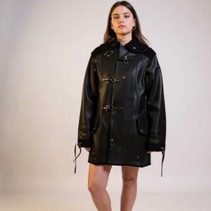 COACH Black Leather and Suede Fireman Coat